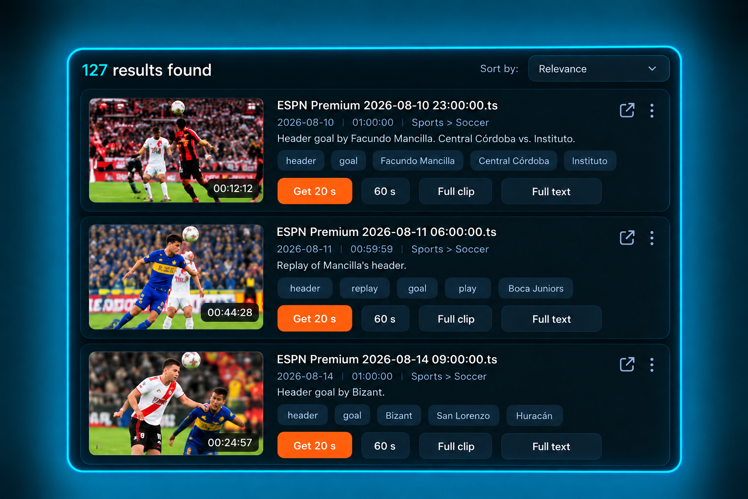 Select clips from your search results